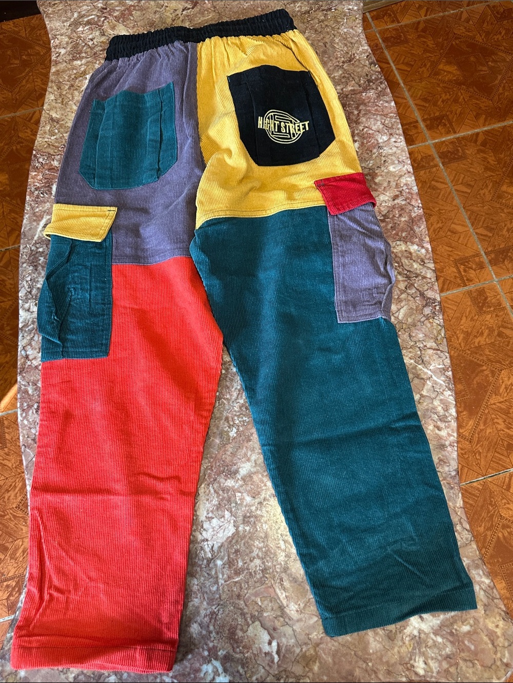 Multicolor Corduroy Patchwork Colorblock pants Women's - Picture 3 of 14